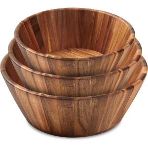 3 Piece Multi Size Reusable Wooden Salad Bowl Set China Factory