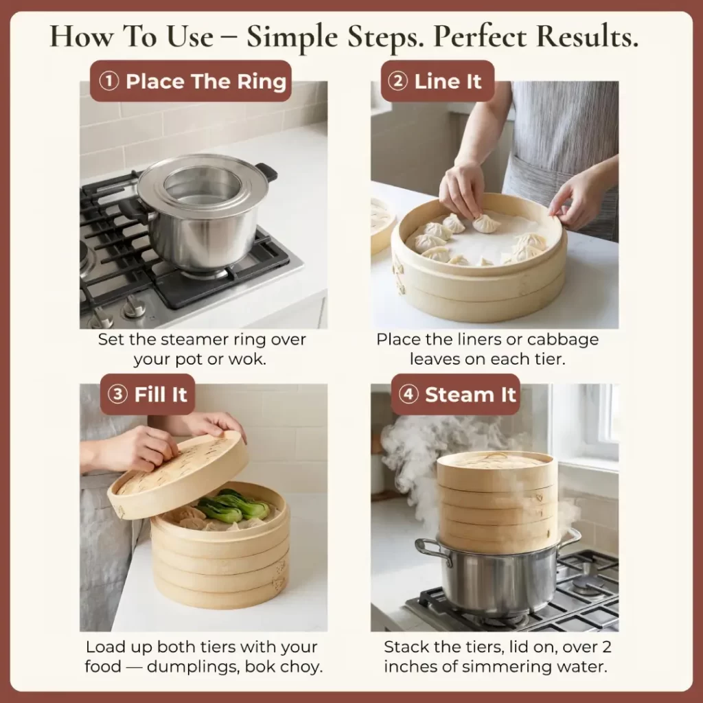 How to use a bamboo steamer basket step by step