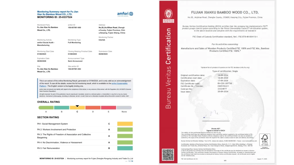xianxu bamboo wood FSC and BSCI Certificate