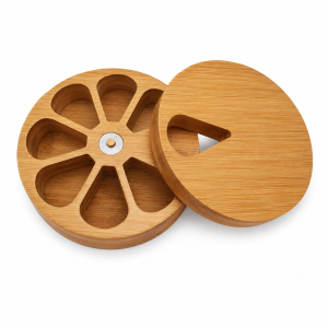 Seven-compartment pill organizer with rotating lid and single access opening