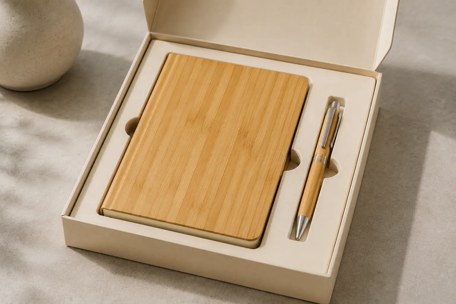 custom bamboo pen notebook set hero