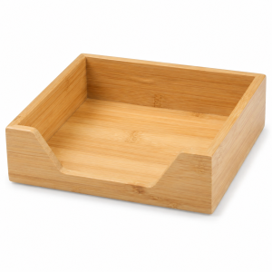 Square napkin holder tray with open top and wide front cutout