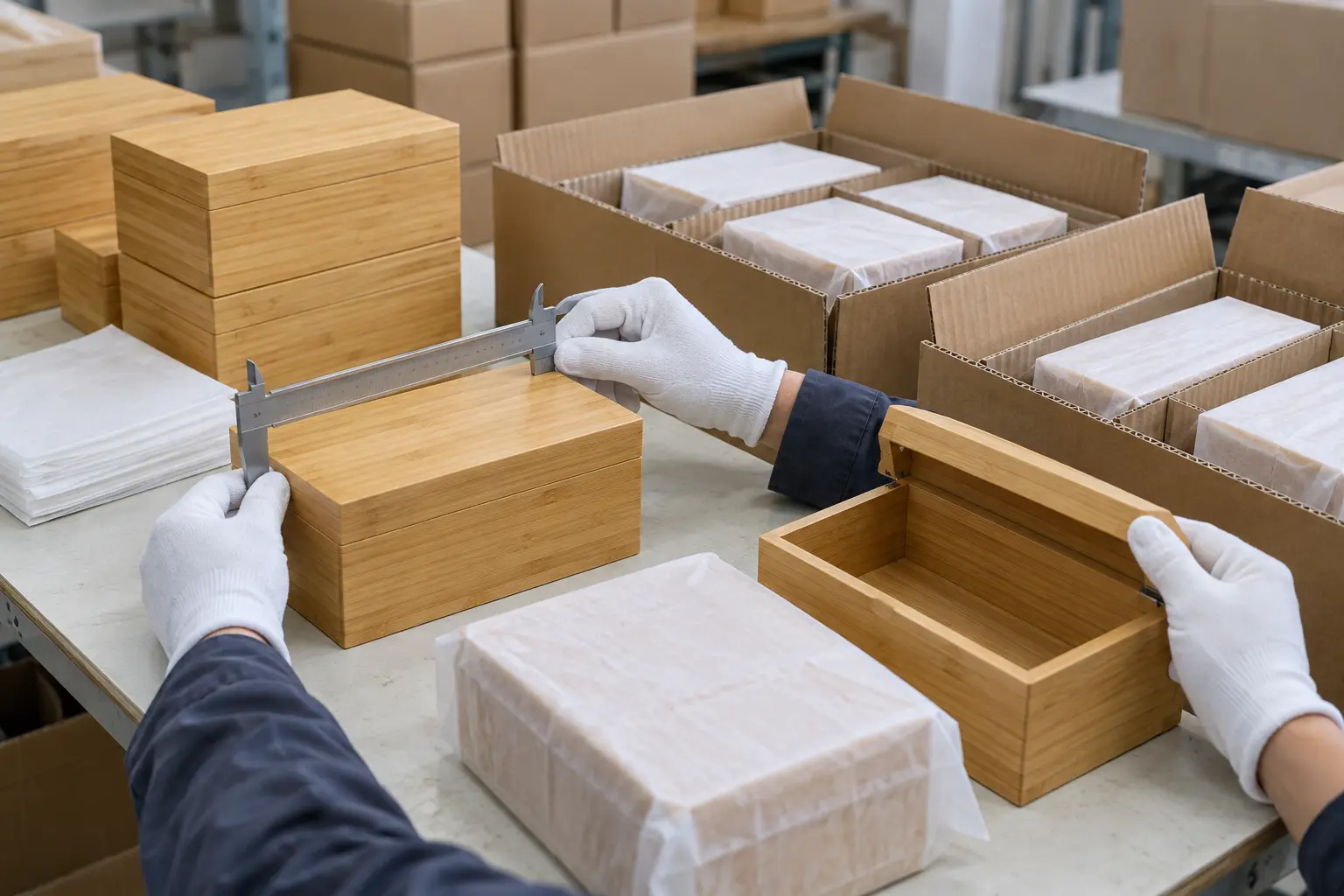 Bamboo box wholesale quality control and protective export packaging inspection