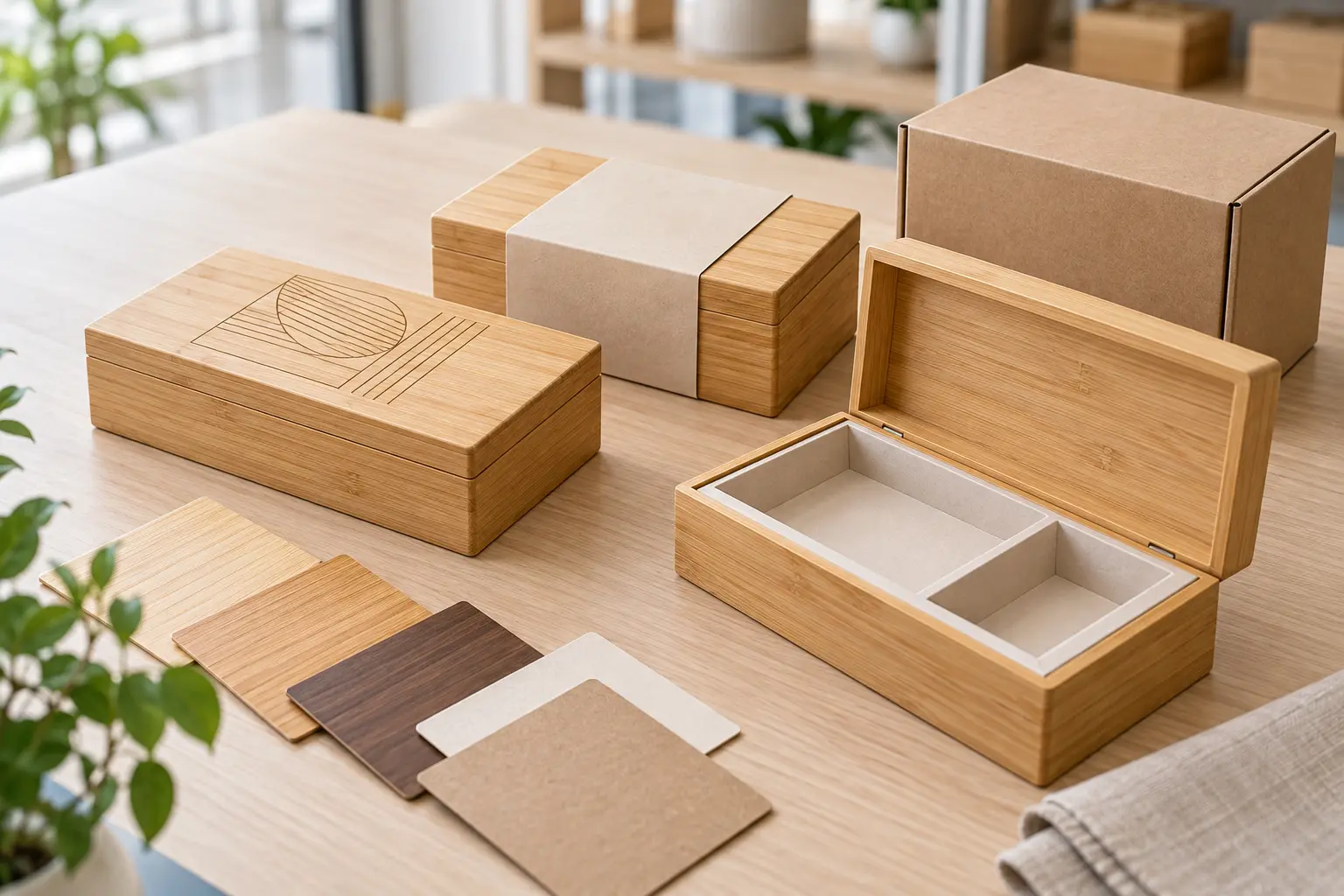 Custom bamboo box logo engraving and branded retail packaging options
