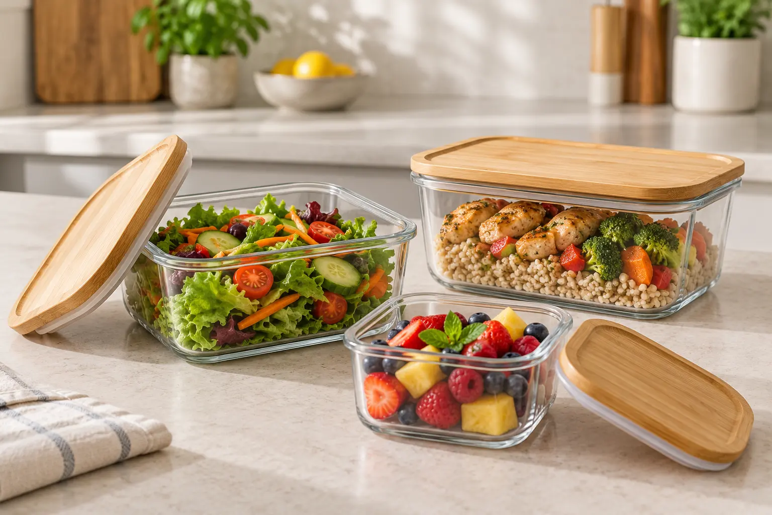reusable bamboo food storage containers lunch set